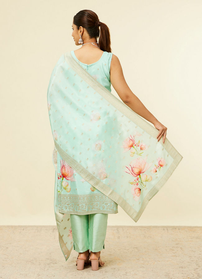 alt message - Mohey Women Sea Green Floral Printed Stitched Suit image number 4